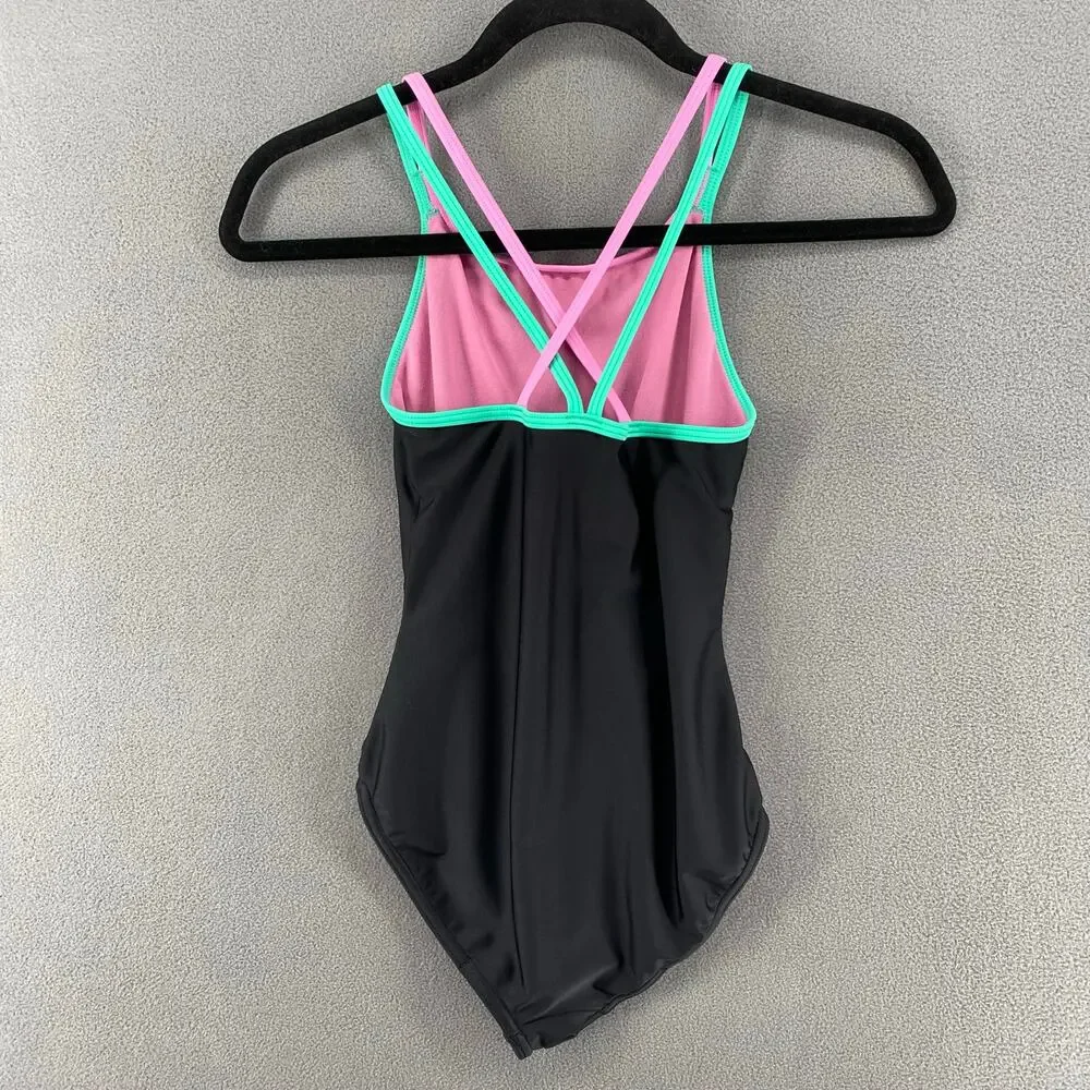 Speedo Black One Piece Swimsuit Girls 12‎ Cross Back Straps